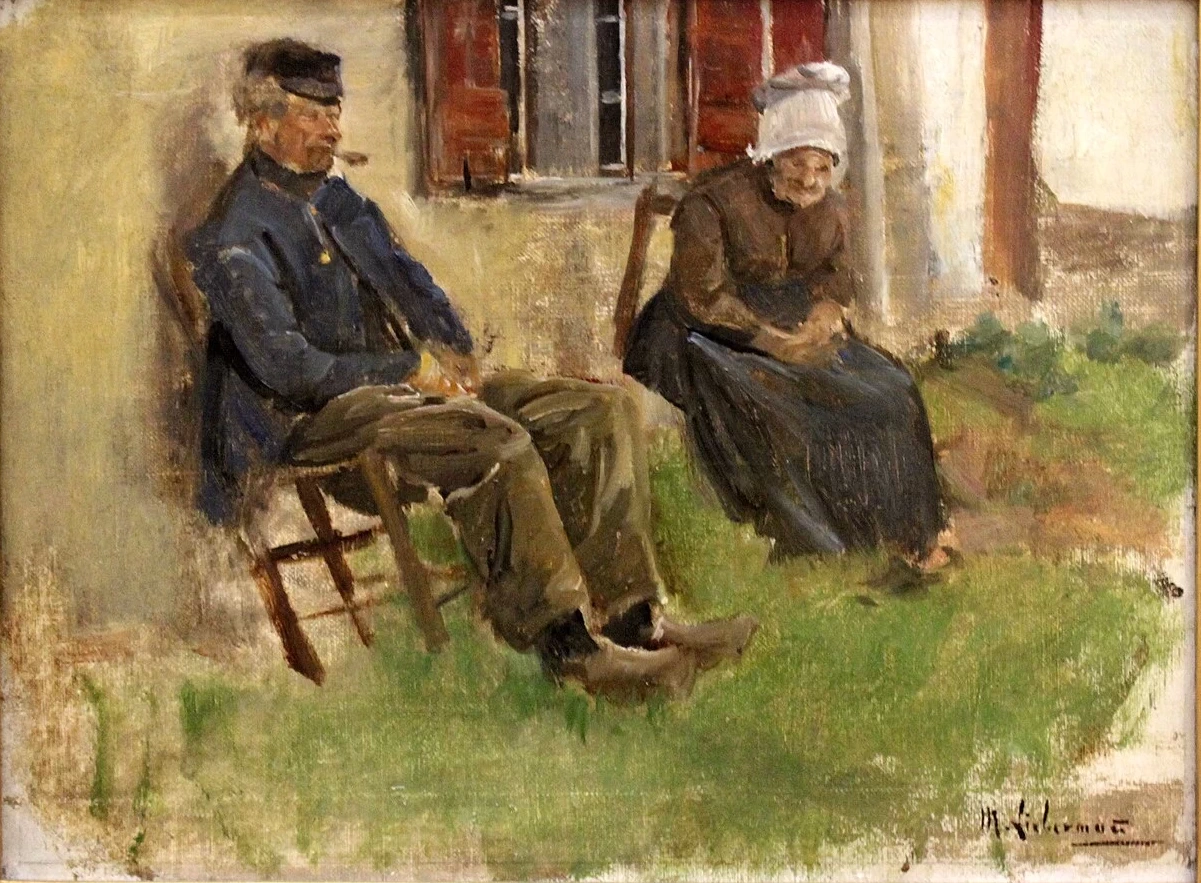 Coppia di anziani seduti davanti a una casa - Lipsia, Museo delle Belle Arti